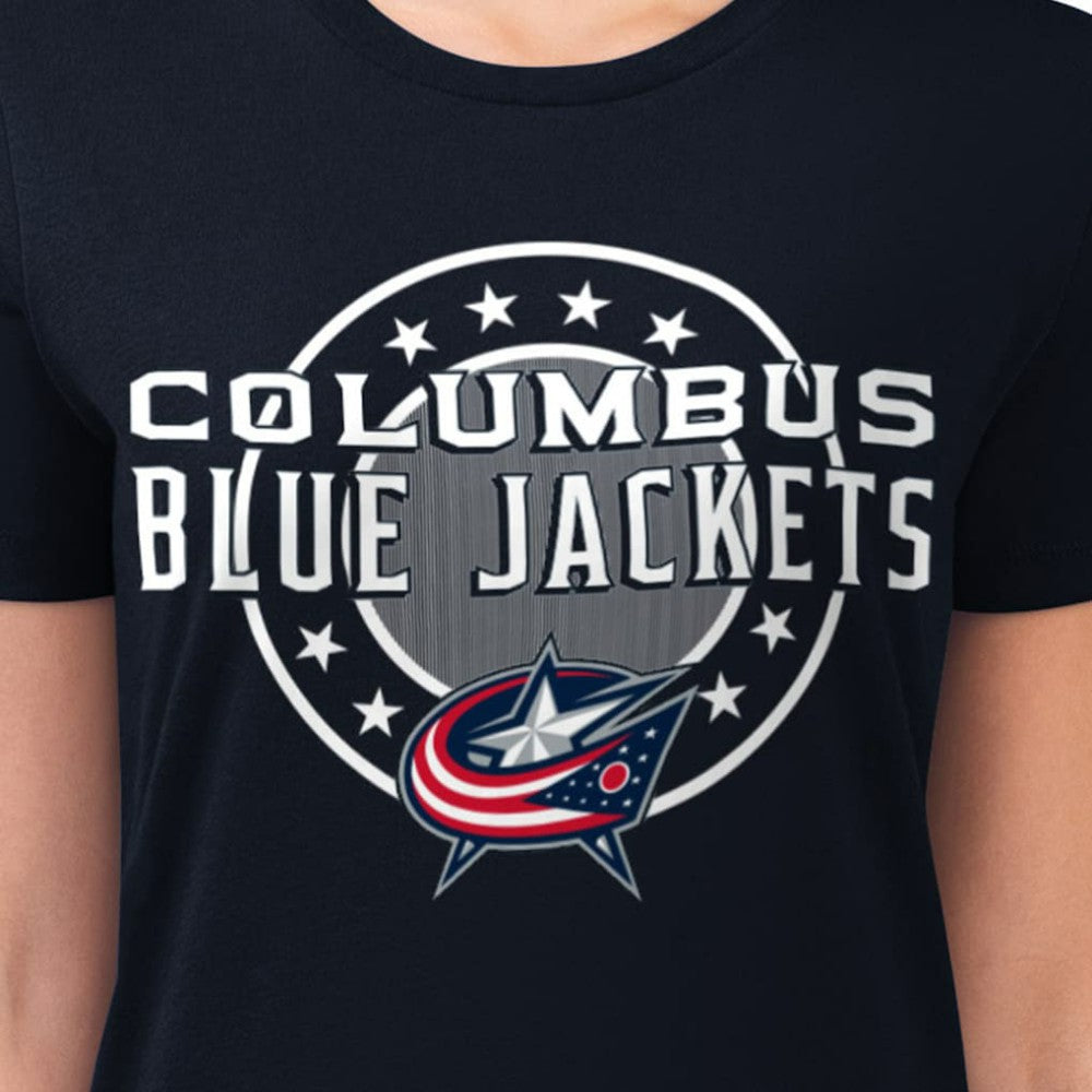 NHL Columbus Blue Jackets G-III 4Her by Carl Banks Women's Super-Slim Lightweight Pinstripe Circle Graphic T-Shirt