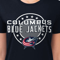 NHL Columbus Blue Jackets G-III 4Her by Carl Banks Women's Super-Slim Lightweight Pinstripe Circle Graphic T-Shirt