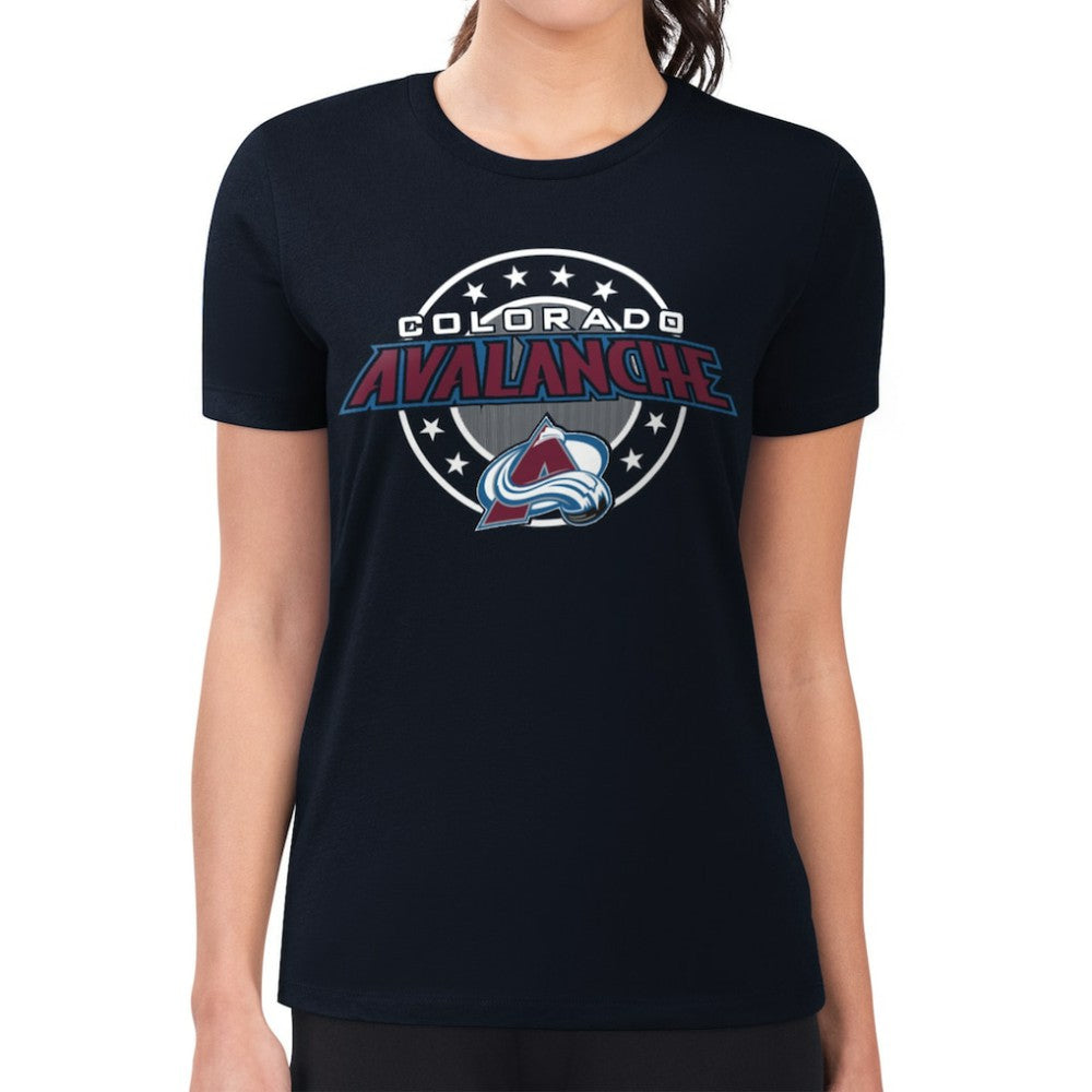 NHL Colorado Avalanche G-III 4Her by Carl Banks Women's Super-Slim Lightweight Pinstripe Circle Graphic T-Shirt