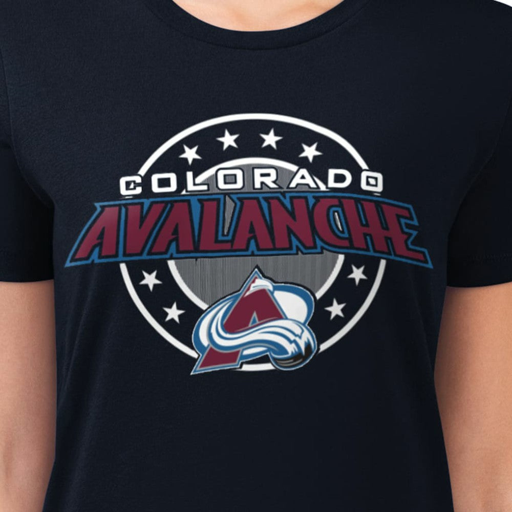 NHL Colorado Avalanche G-III 4Her by Carl Banks Women's Super-Slim Lightweight Pinstripe Circle Graphic T-Shirt