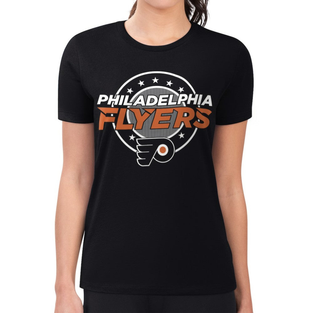 NHL Philadelphia Flyers G-III 4Her by Carl Banks Women's Super-Slim Lightweight Pinstripe Circle Graphic T-Shirt