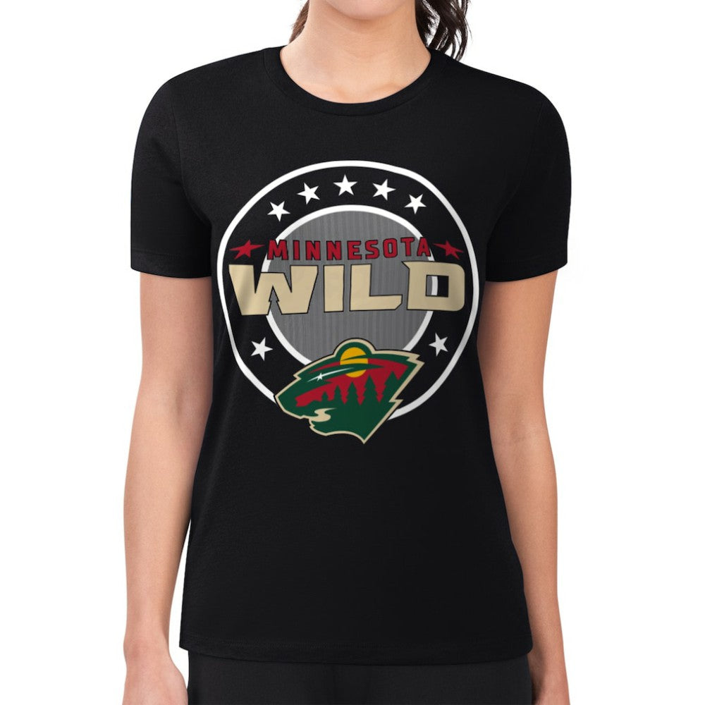 NHL Minnesota Wild G-III 4Her by Carl Banks Women's Super-Slim Lightweight Pinstripe Circle Graphic T-Shirt