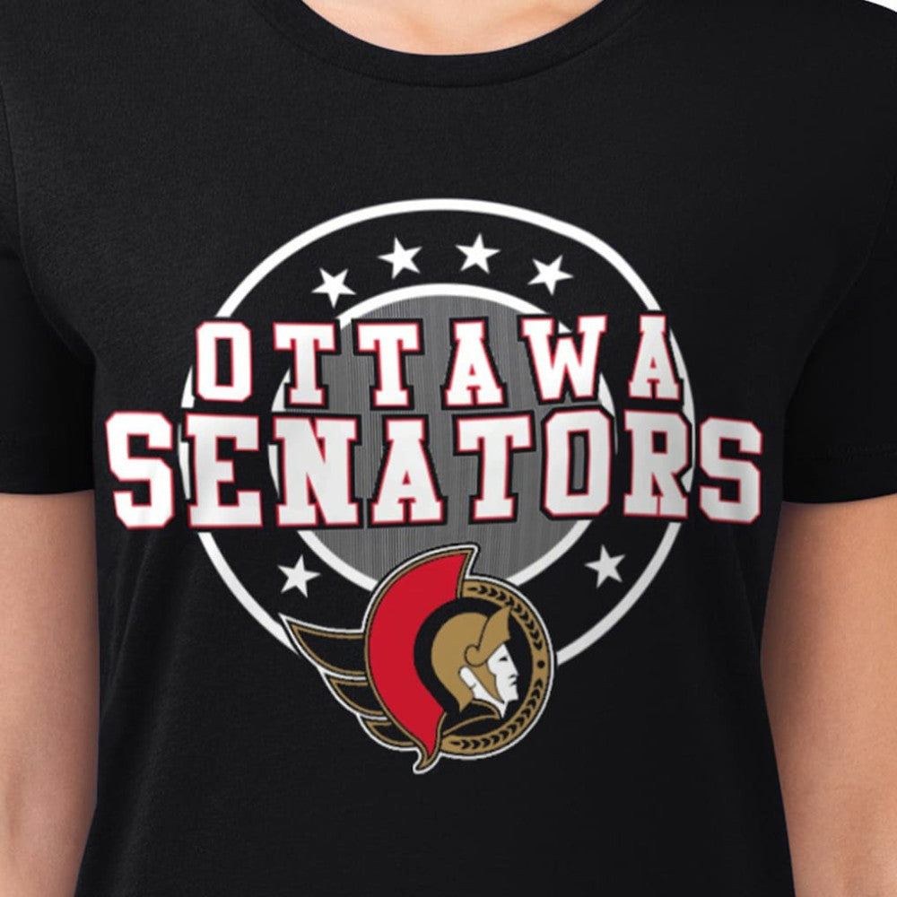NHL Ottawa Senators G-III 4Her by Carl Banks Women's Super-Slim Lightweight Pinstripe Circle Graphic T-Shirt
