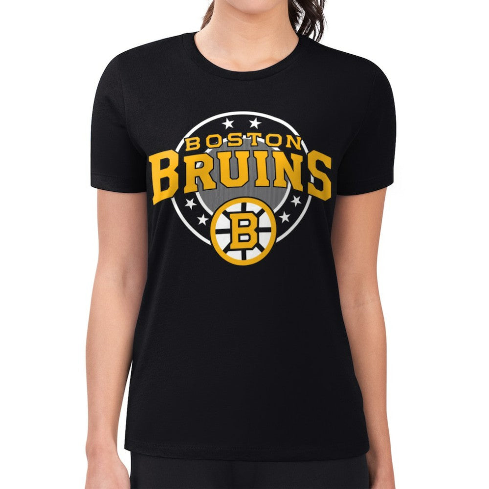NHL Boston Bruins G-III 4Her by Carl Banks Women's Super-Slim Lightweight Pinstripe Circle Graphic T-Shirt