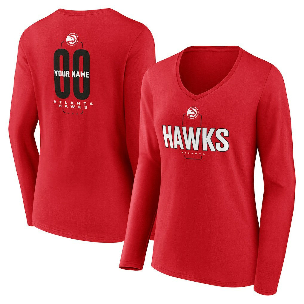 Atlanta Hawks Women's Center Court Name & Number Custom Long Sleeve V-Neck T-Shirt