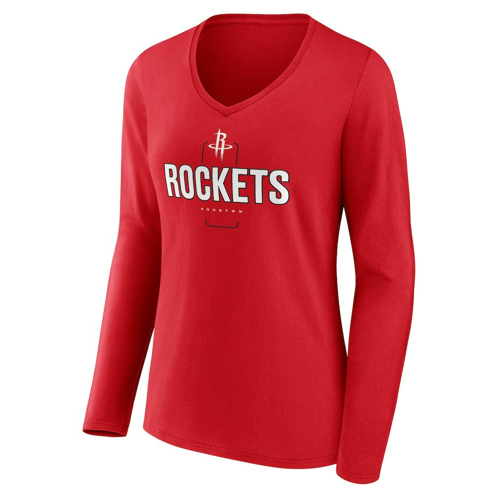 Houston Rockets Women's Center Court Name & Number Custom Long Sleeve V-Neck T-Shirt