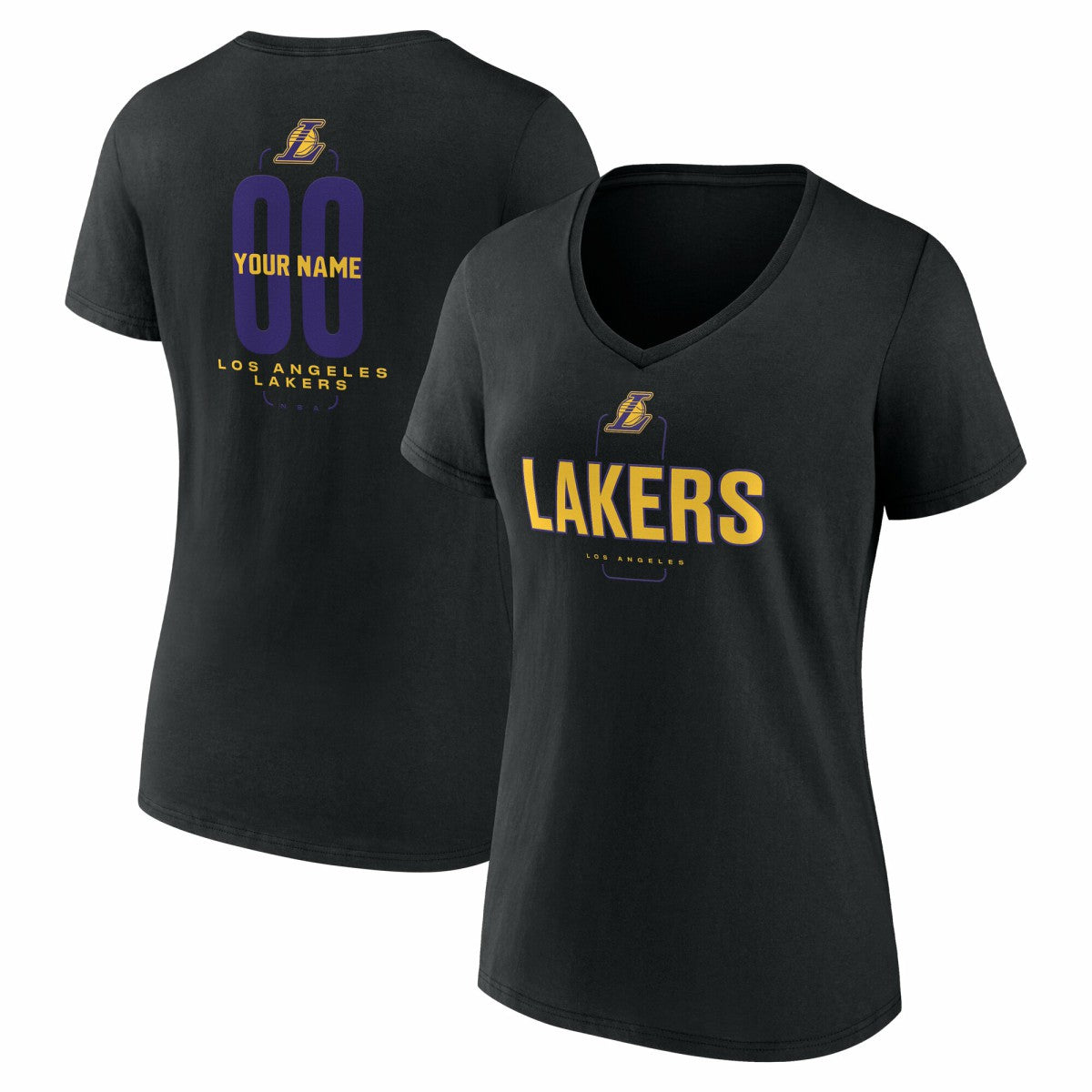 Los Angeles Lakers Women's Center Court Name & Number Custom V-Neck T-Shirt