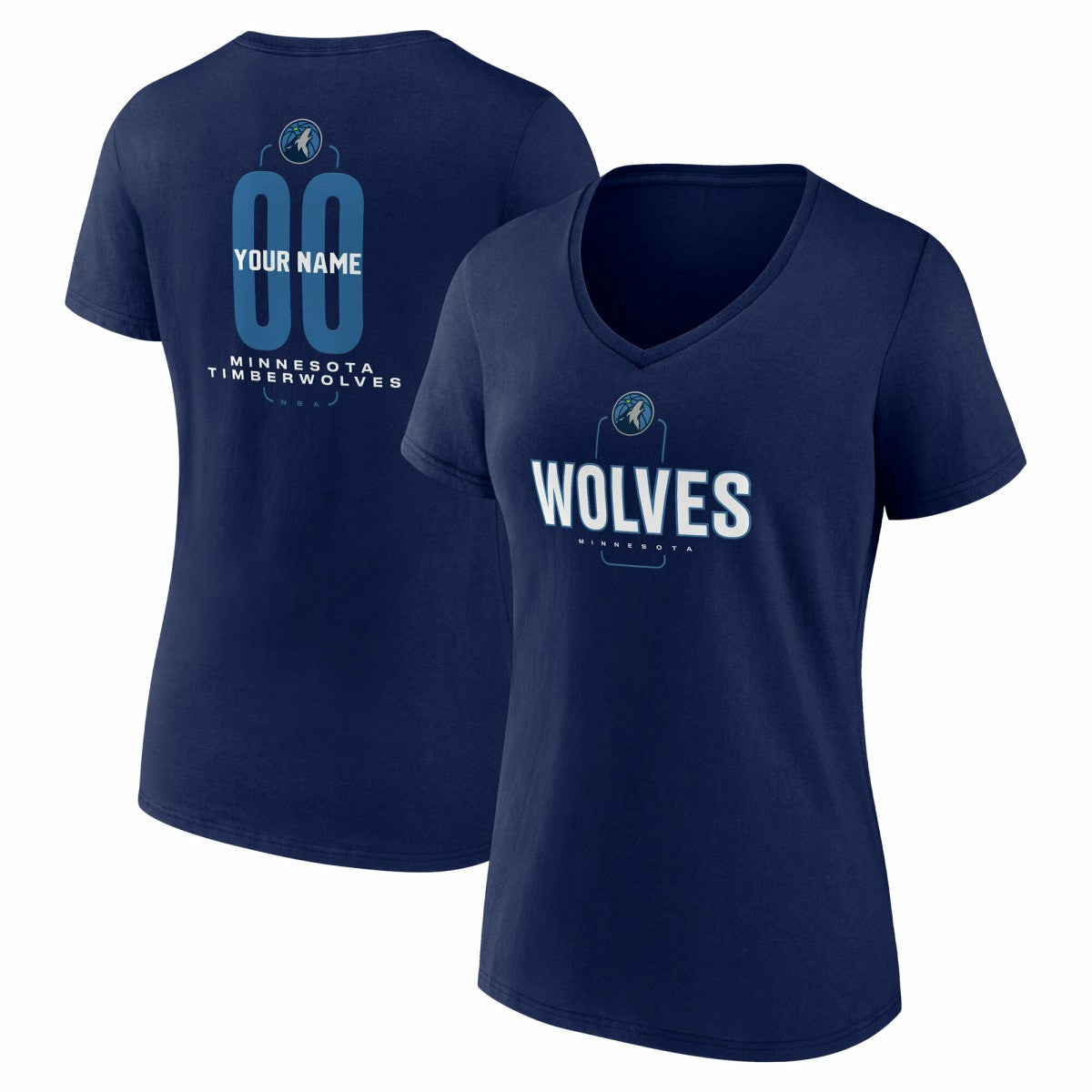 Minnesota Timberwolves Women's Center Court Name & Number Custom V-Neck T-Shirt