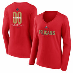 New Orleans Pelicans Women's Center Court Name & Number Custom Long Sleeve V-Neck T-Shirt