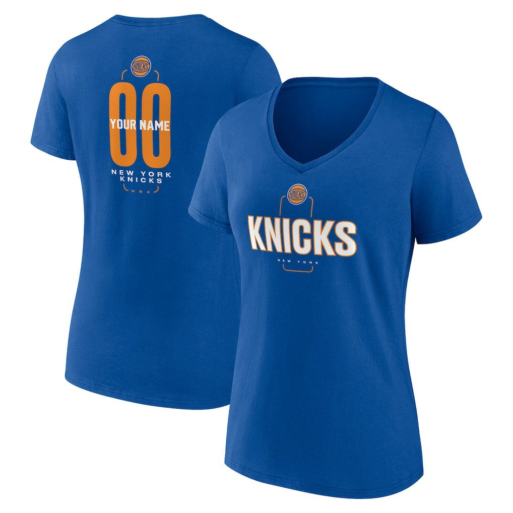 New York Knicks Women's Center Court Name & Number Custom V-Neck T-Shirt