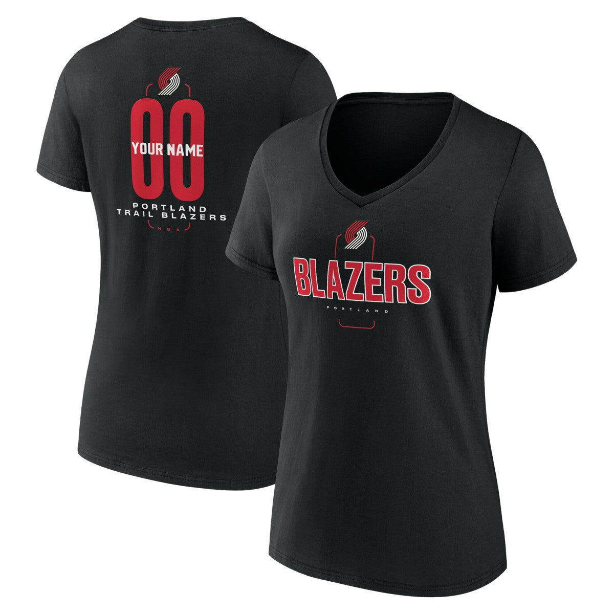 Portland Trail Blazers Women's Center Court Name & Number Custom V-Neck T-Shirt