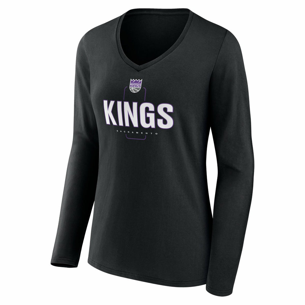Sacramento Kings Women's Center Court Name & Number Custom Long Sleeve V-Neck T-Shirt