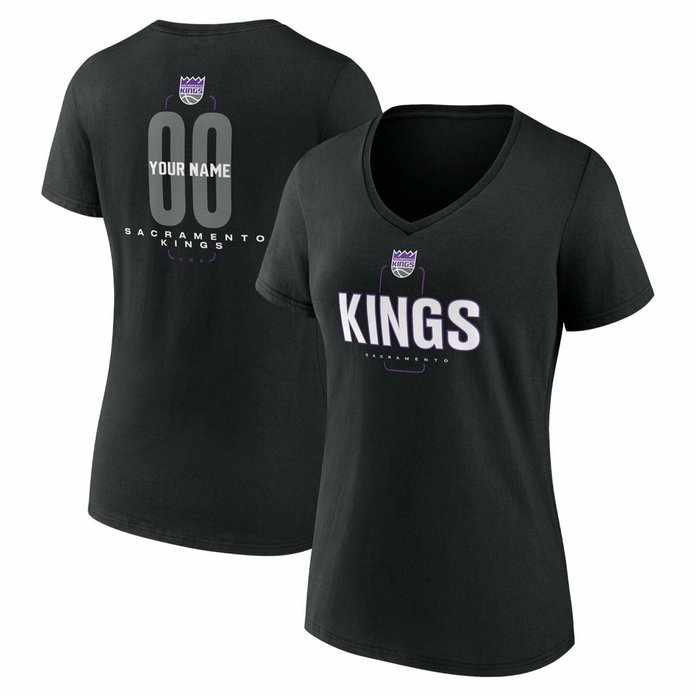Sacramento Kings Women's Center Court Name & Number Custom V-Neck T-Shirt