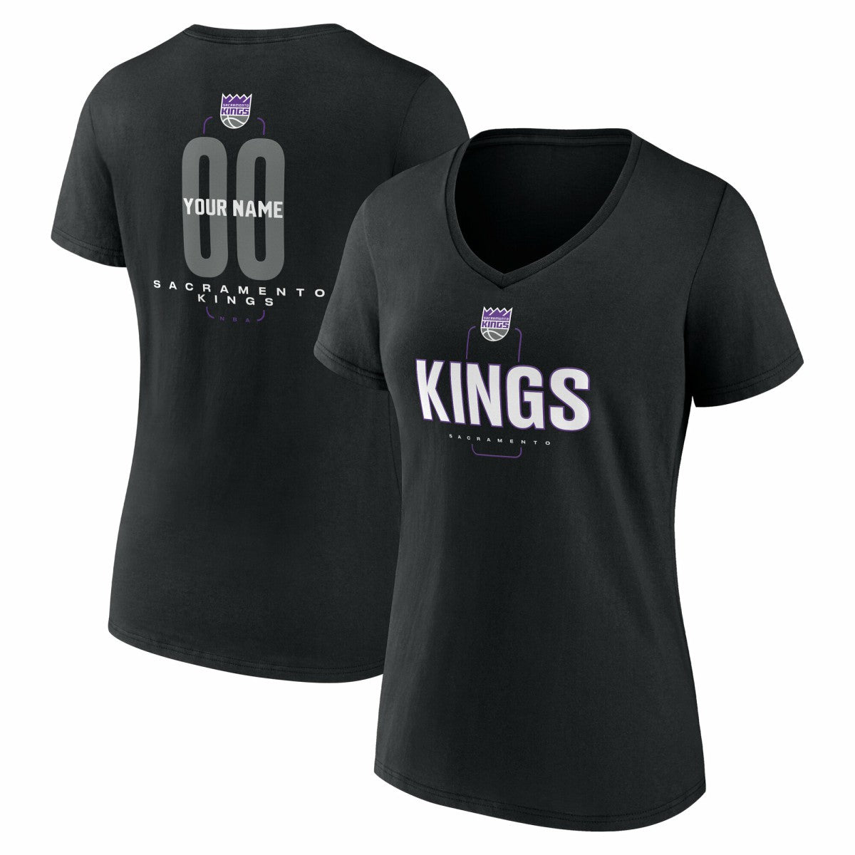 Sacramento Kings Women's Center Court Name & Number Custom V-Neck T-Shirt