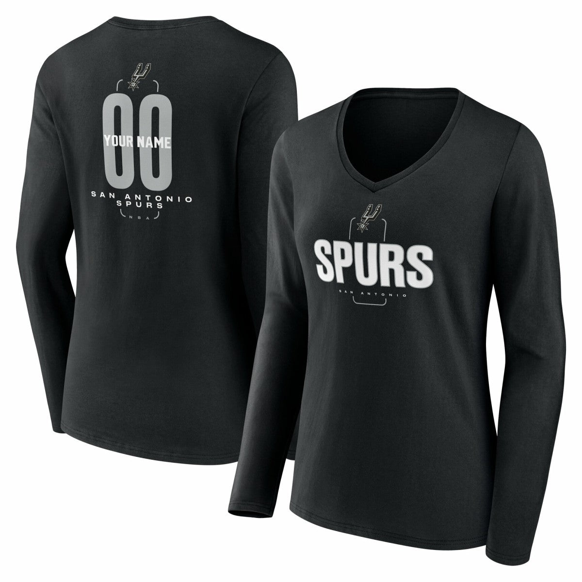 San Antonio Spurs Women's Center Court Name & Number Custom Long Sleeve V-Neck T-Shirt