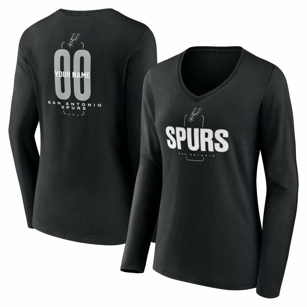 San Antonio Spurs Women's Center Court Name & Number Custom Long Sleeve V-Neck T-Shirt