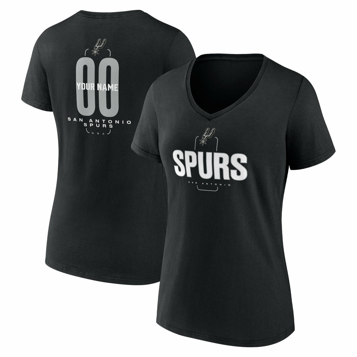 San Antonio Spurs Women's Center Court Name & Number Custom V-Neck T-Shirt