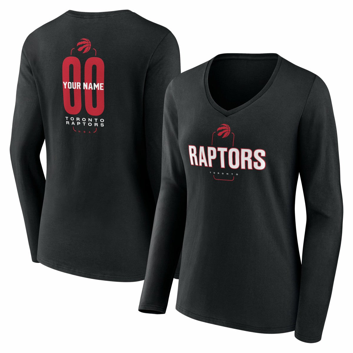 Toronto Raptors Women's Center Court Name & Number Custom Long Sleeve V-Neck T-Shirt
