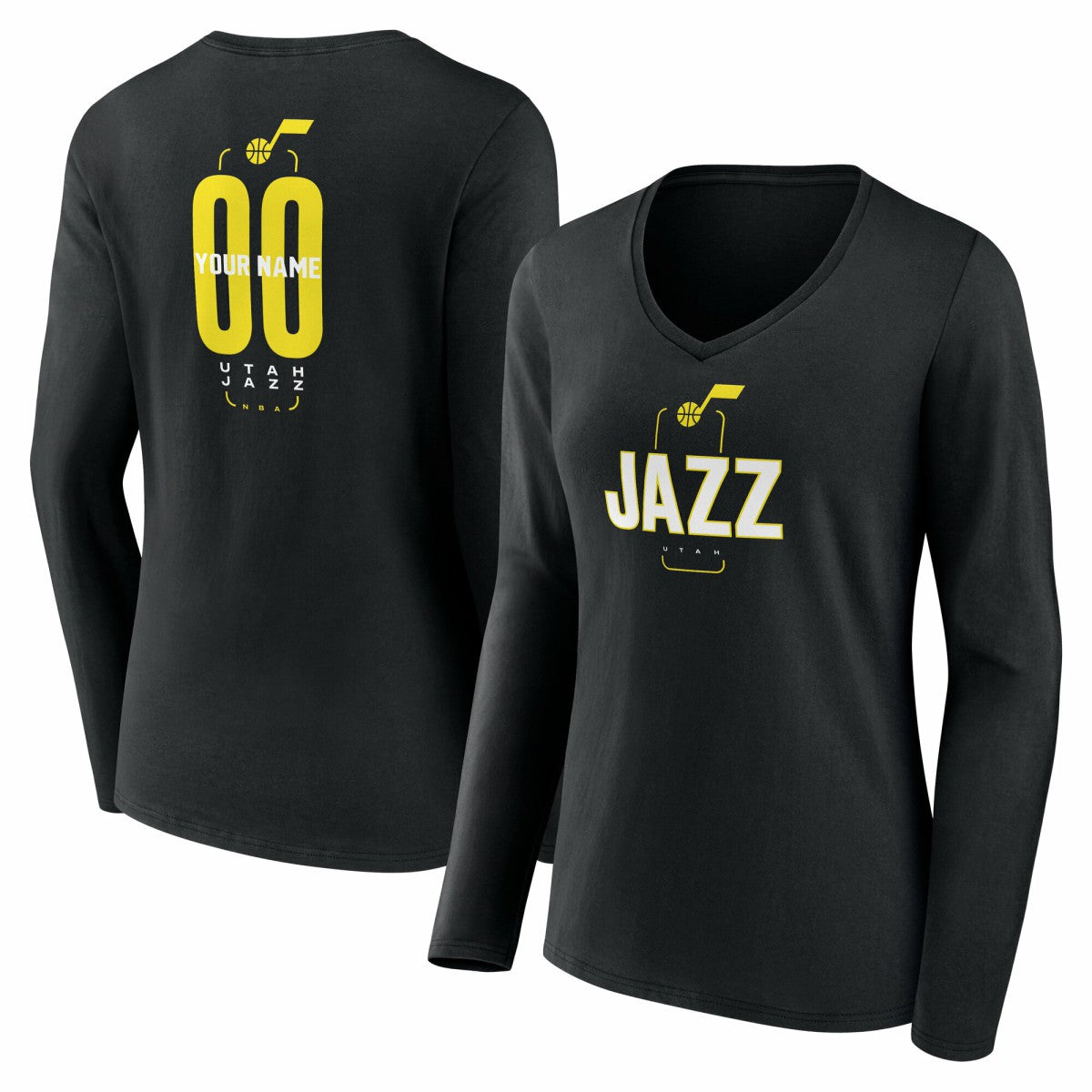 Utah Jazz Women's Center Court Name & Number Custom Long Sleeve V-Neck T-Shirt