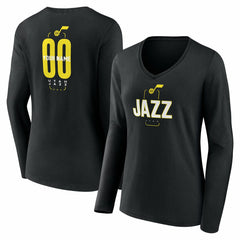 Utah Jazz Women's Center Court Name & Number Custom Long Sleeve V-Neck T-Shirt