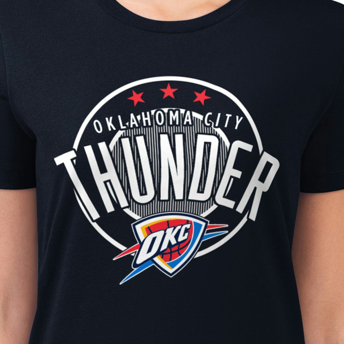 Oklahoma City Thunder G-III 4Her by Carl Banks Women's Super-Slim Lightweight Pinstripe Circle Graphic T-Shirt