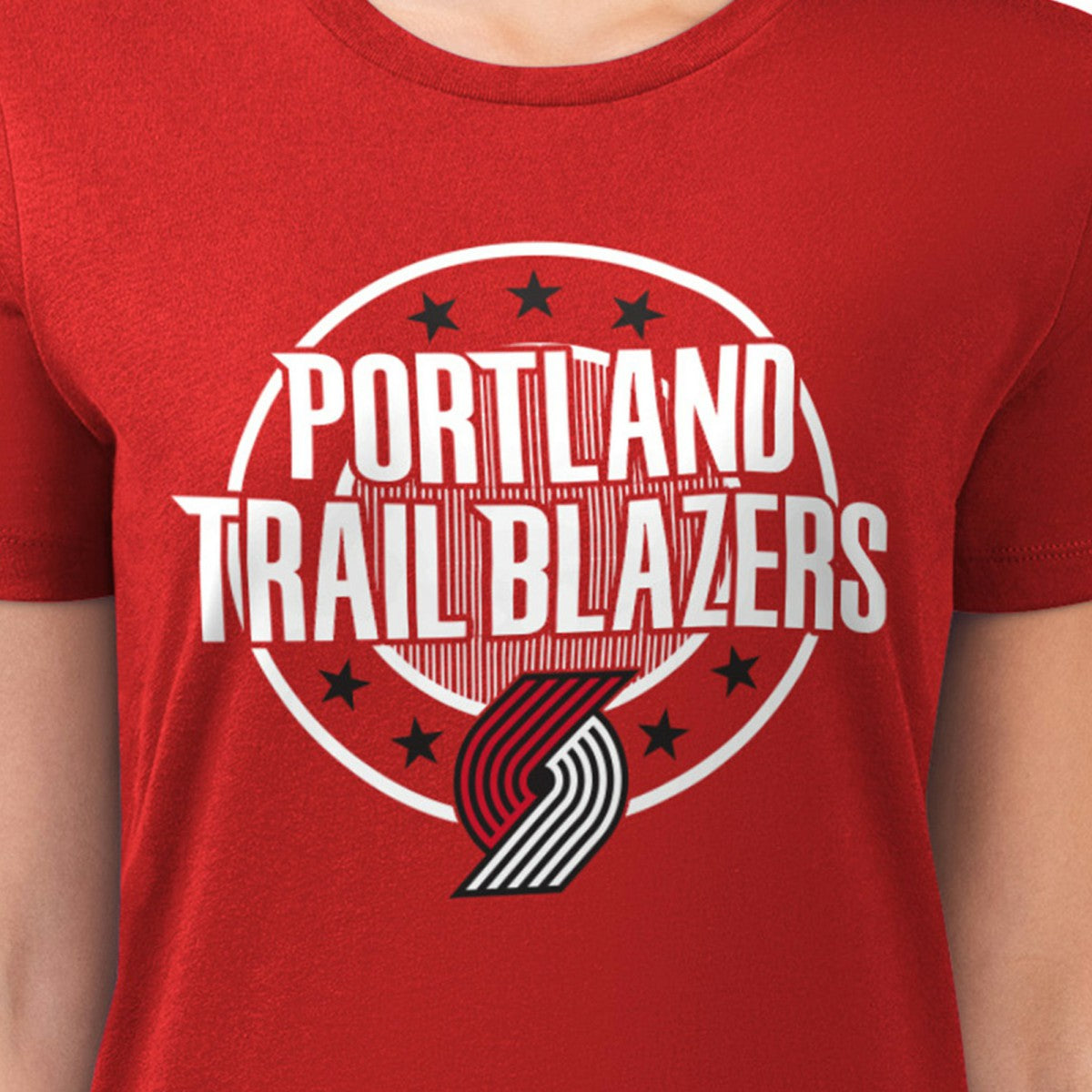 Portland Trail Blazers G-III 4Her by Carl Banks Women's Super-Slim Lightweight Pinstripe Circle Graphic T-Shirt
