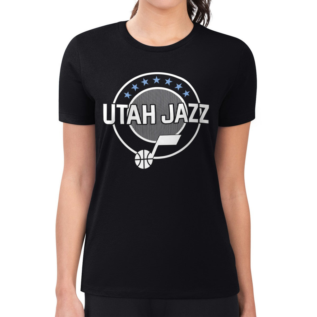 Utah Jazz G-III 4Her by Carl Banks Women's Super-Slim Lightweight Pinstripe Circle Graphic T-Shirt