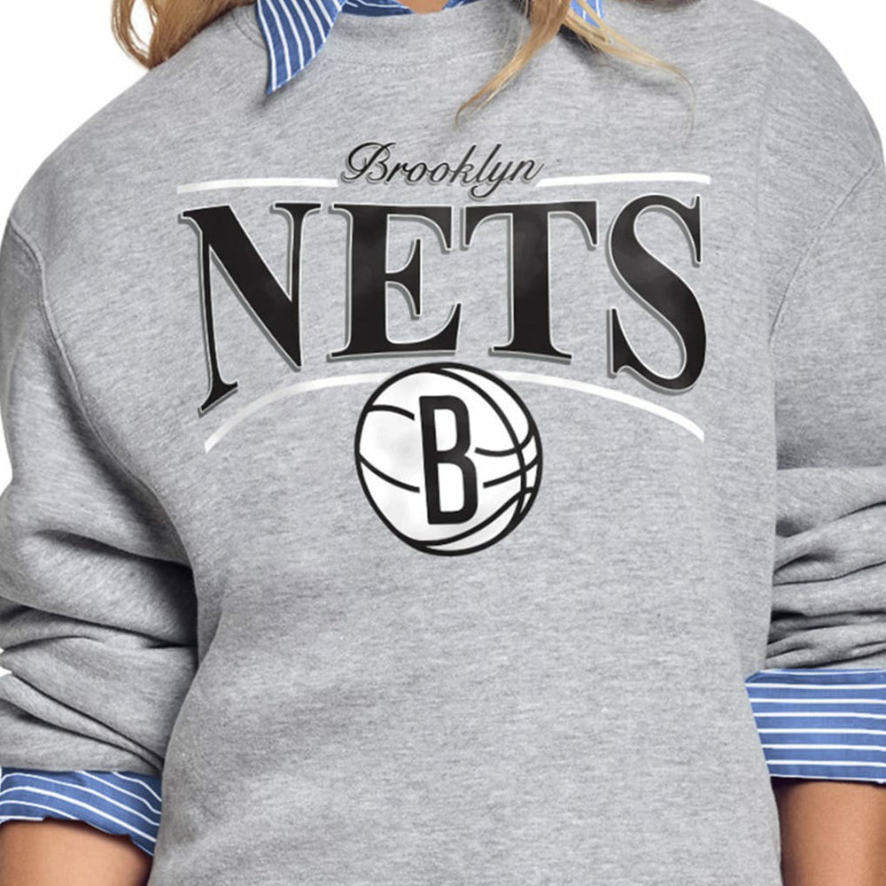 Brooklyn Nets Starter Women's Arch Stripe Fleece Crewneck Sweatshirt