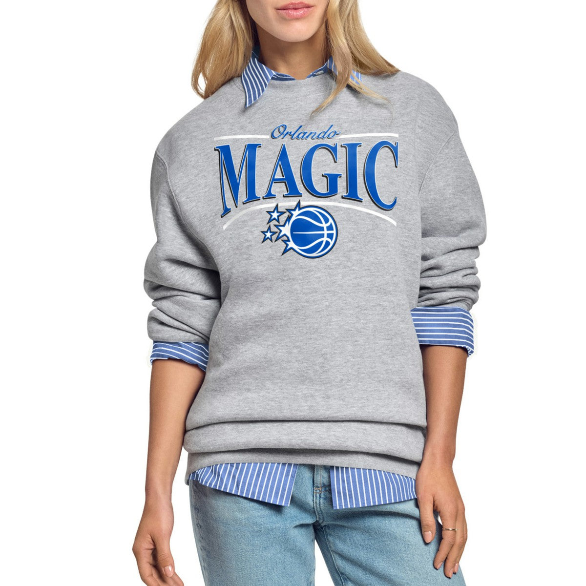 Orlando Magic Starter Women's Arch Stripe Fleece Crewneck Sweatshirt