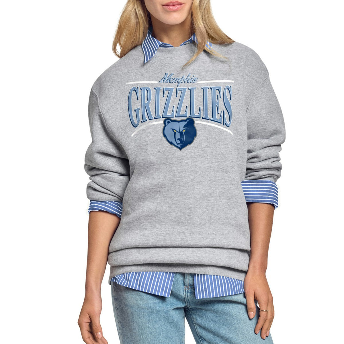 Memphis Grizzlies Starter Women's Arch Stripe Fleece Crewneck Sweatshirt