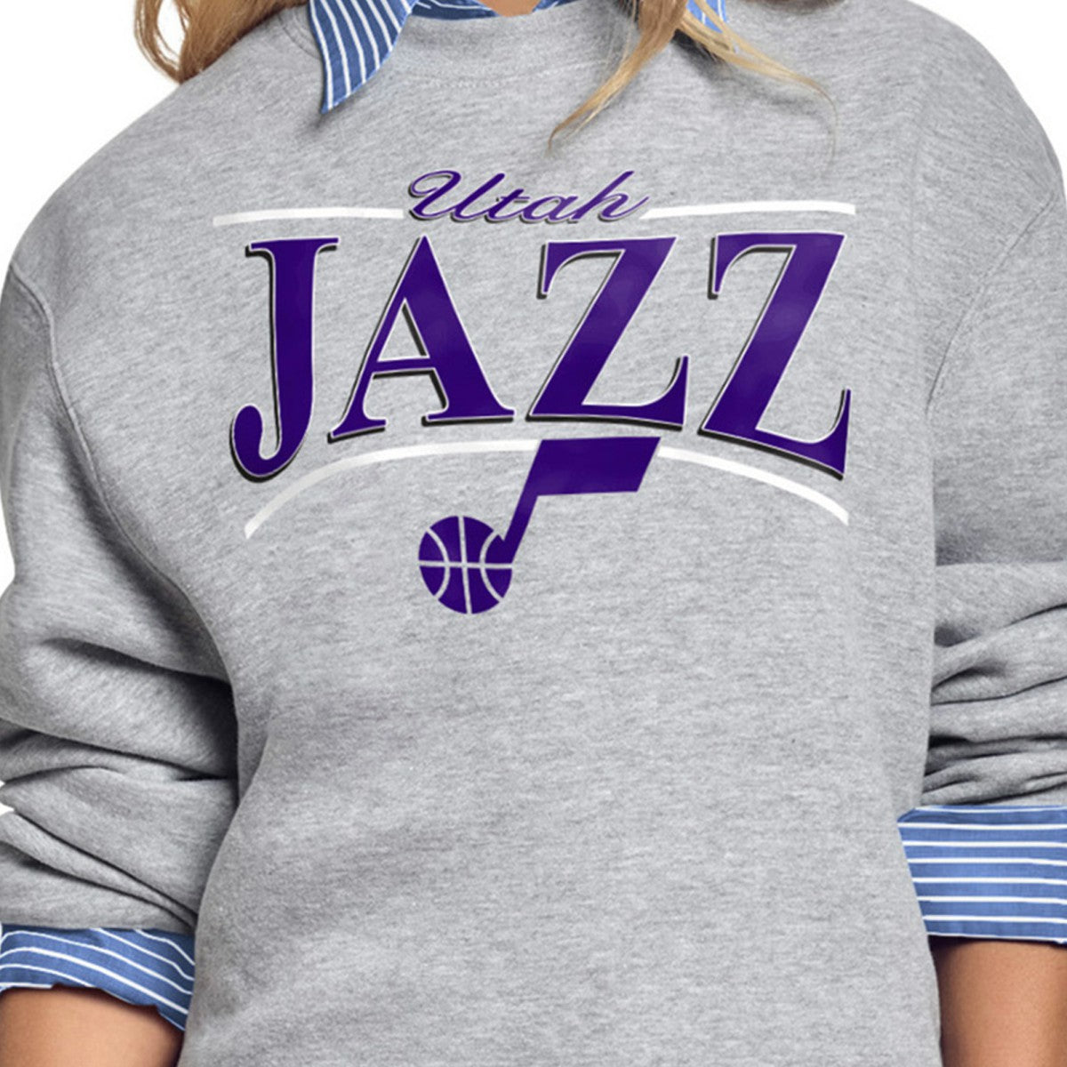 Utah Jazz Starter Women's Arch Stripe Fleece Crewneck Sweatshirt