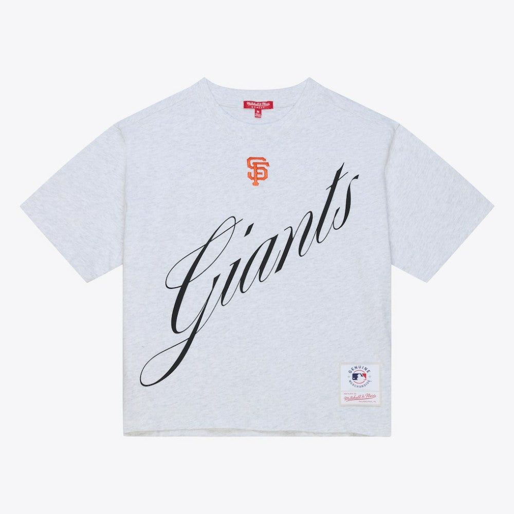 Heather Gray San Francisco Giants Mitchell & Ness Women's Script Cropped Boxy T-Shirt