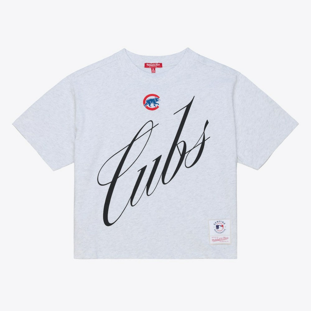 Heather Gray Chicago Cubs Mitchell & Ness Women's Script Cropped Boxy T-Shirt