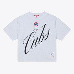 Heather Gray Chicago Cubs Mitchell & Ness Women's Script Cropped Boxy T-Shirt
