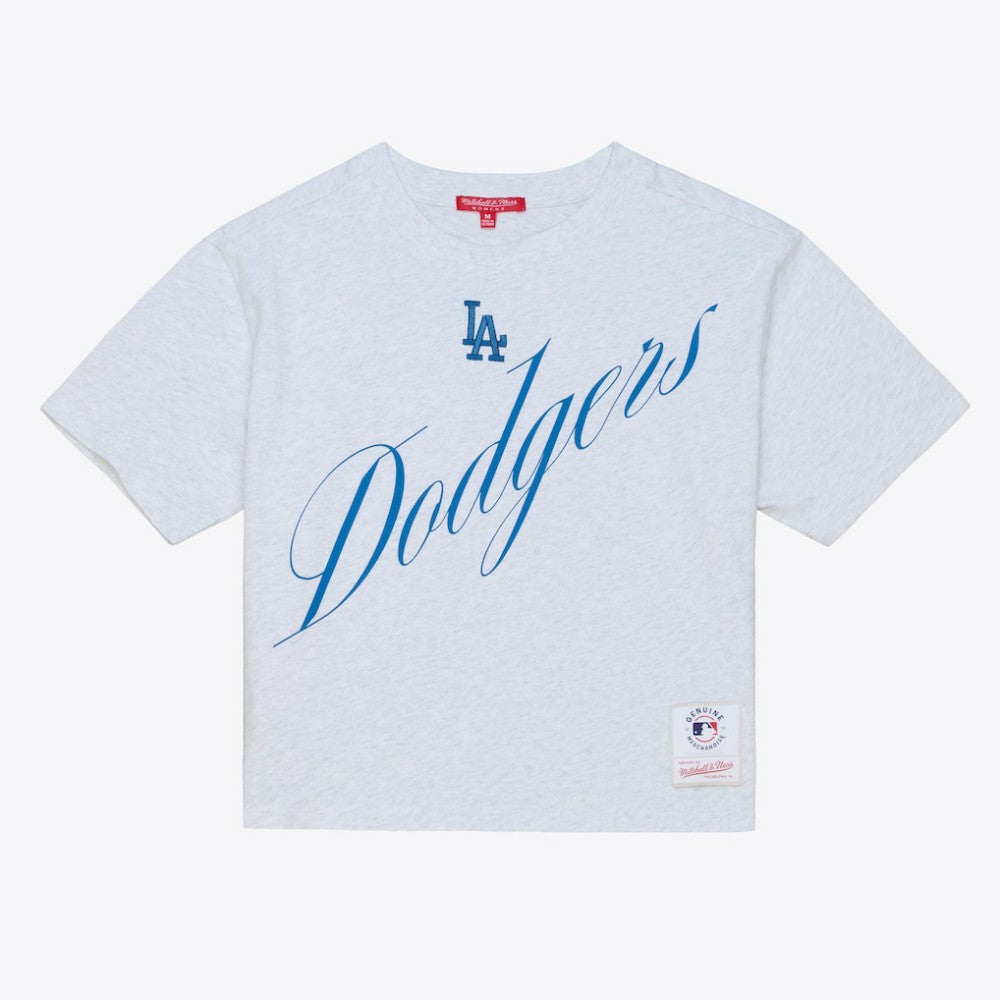 Heather Gray Los Angeles Dodgers Mitchell & Ness Women's Script Cropped Boxy T-Shirt