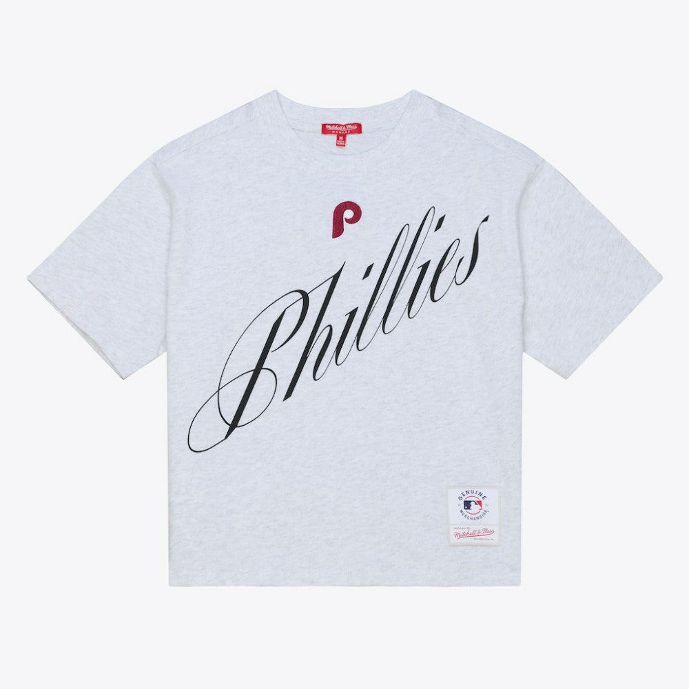 Heather Gray Philadelphia Phillies Mitchell & Ness Women's Script Cropped Boxy T-Shirt