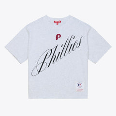 Heather Gray Philadelphia Phillies Mitchell & Ness Women's Script Cropped Boxy T-Shirt