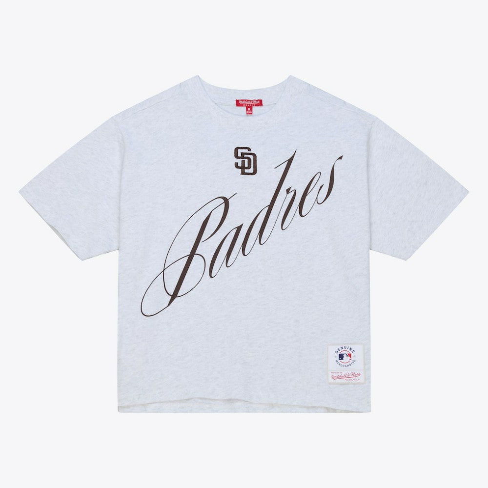 Heather Gray San Diego Padres Mitchell & Ness Women's Script Cropped Boxy T-Shirt