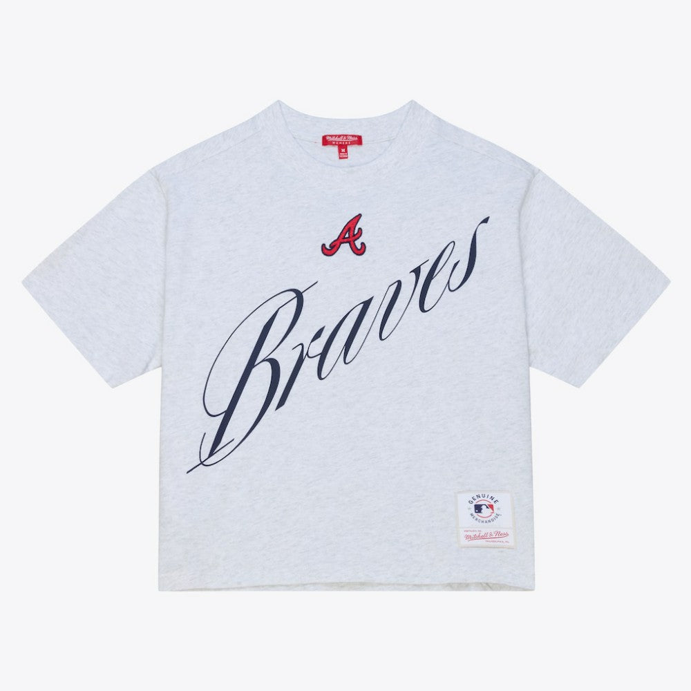 Heather Gray Atlanta Braves Mitchell & Ness Women's Script Cropped Boxy T-Shirt