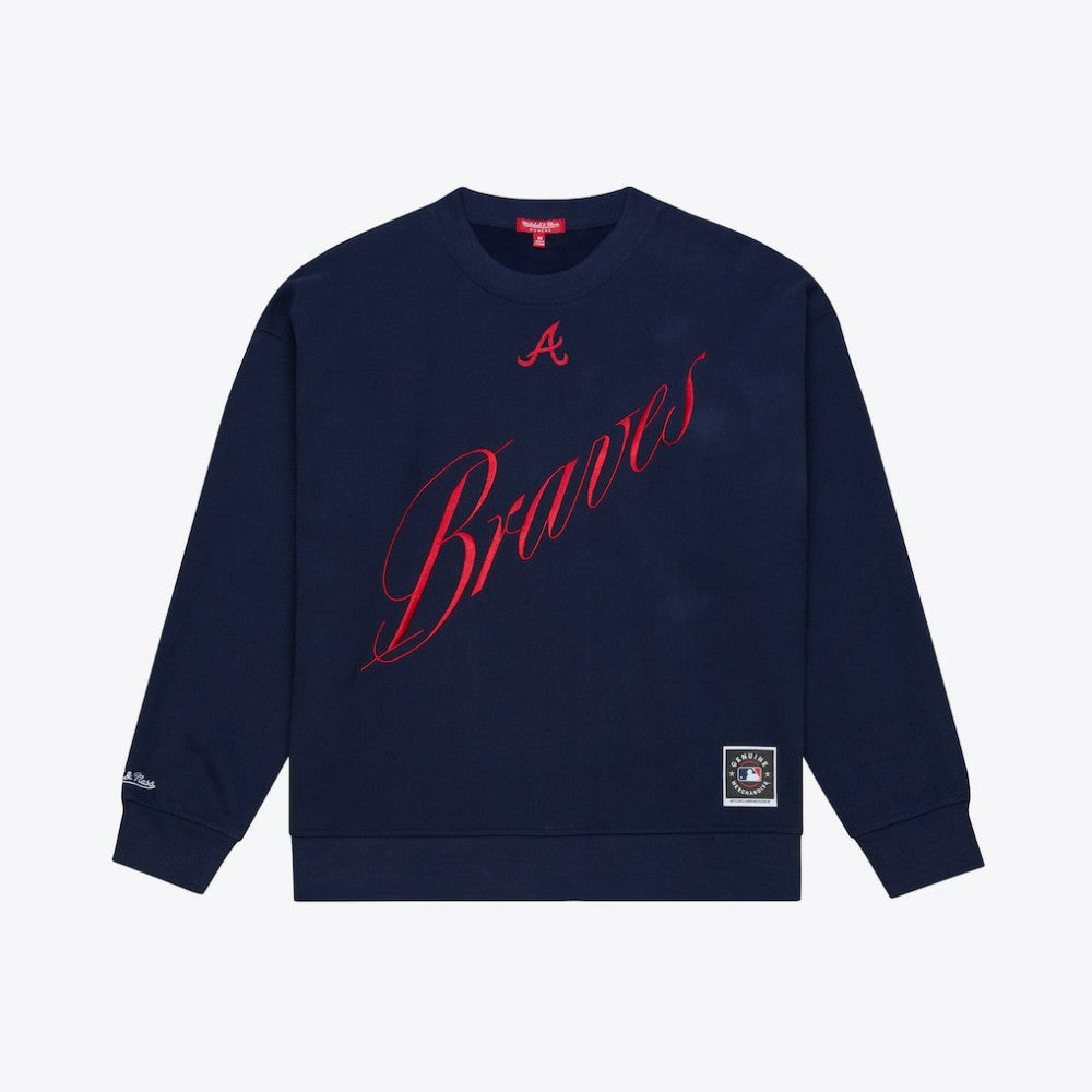 Navy Atlanta Braves Mitchell & Ness Women's Script Sweatshirt