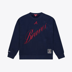 Navy Atlanta Braves Mitchell & Ness Women's Script Sweatshirt