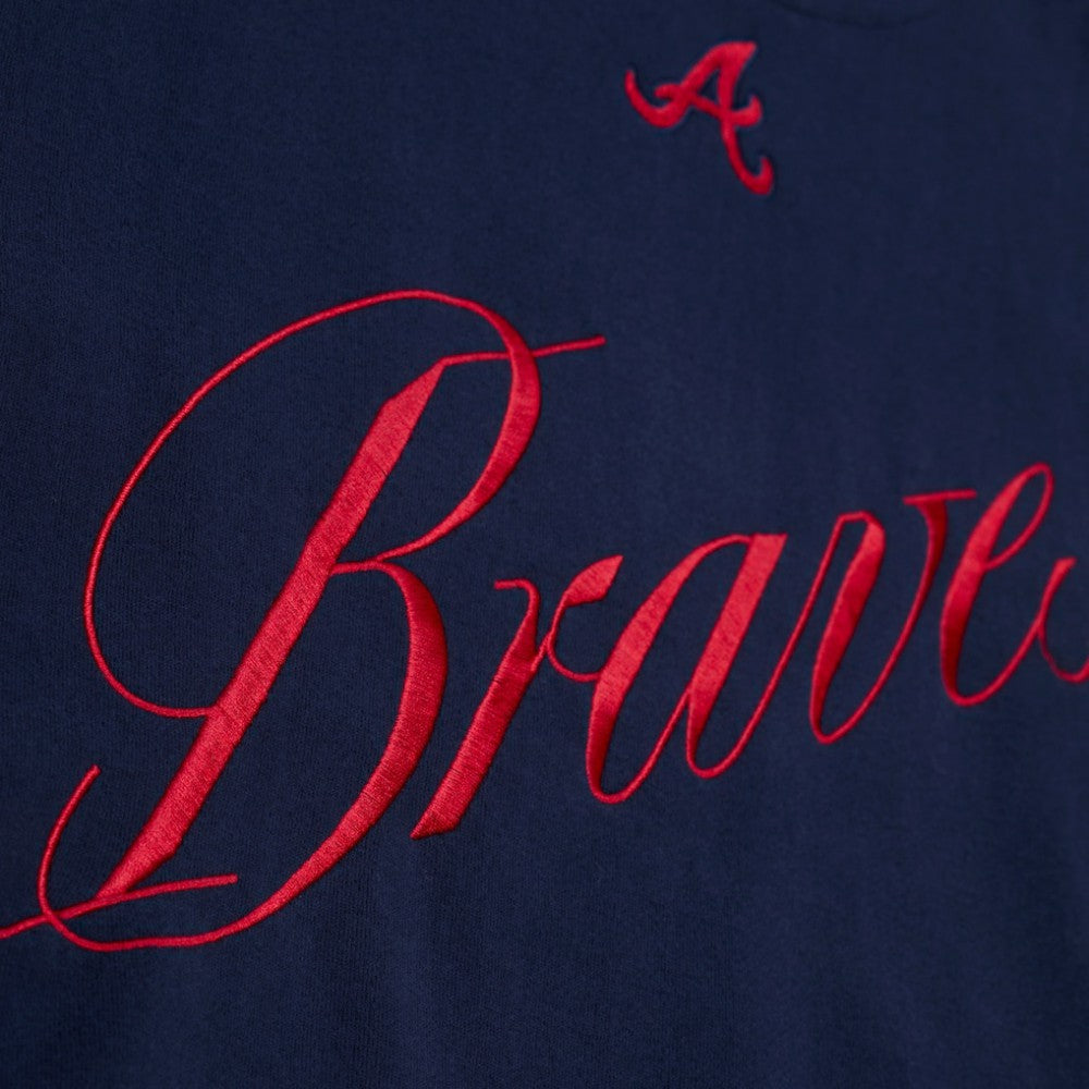 Navy Atlanta Braves Mitchell & Ness Women's Script Sweatshirt