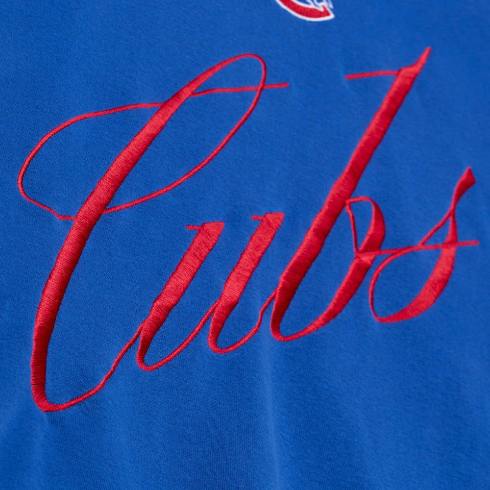 Royal Chicago Cubs Mitchell & Ness Women's Script Sweatshirt
