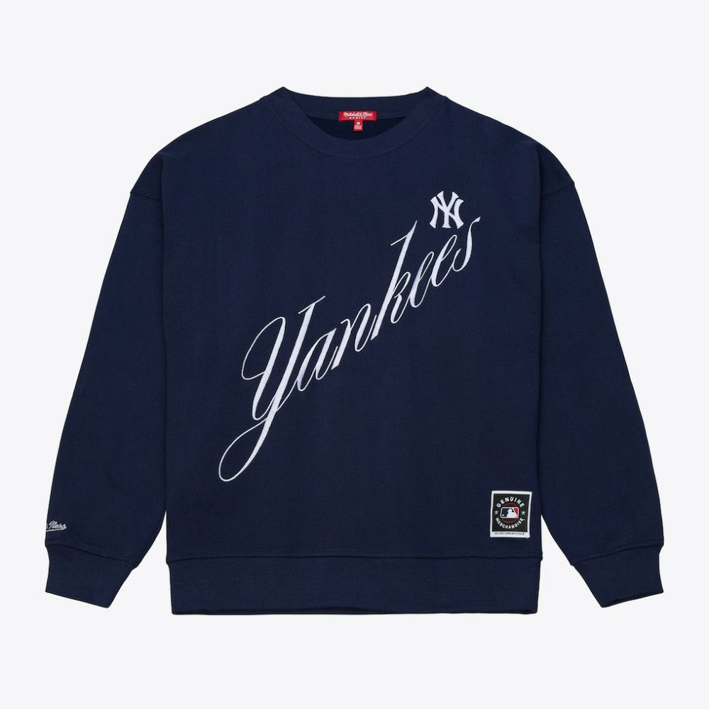 Navy New York Yankees Mitchell & Ness Women's Script Sweatshirt