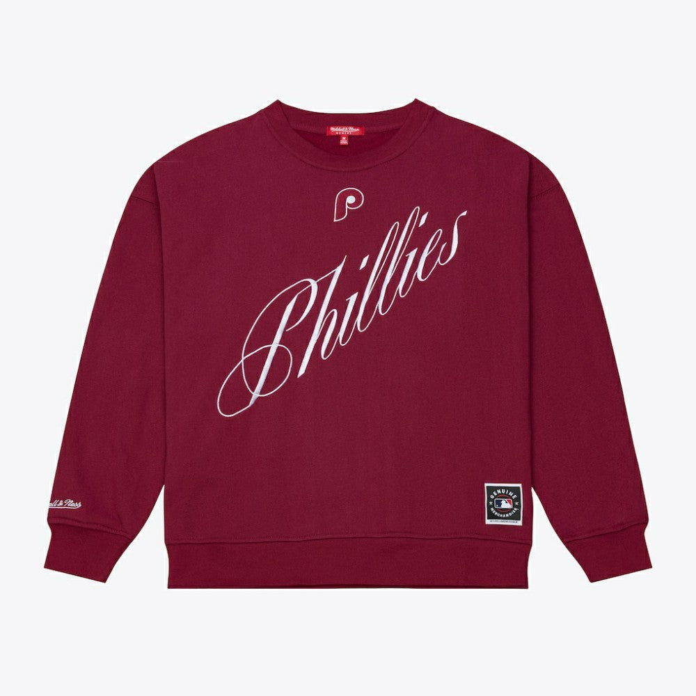Burgundy Philadelphia Phillies Mitchell & Ness Women's Script Sweatshirt