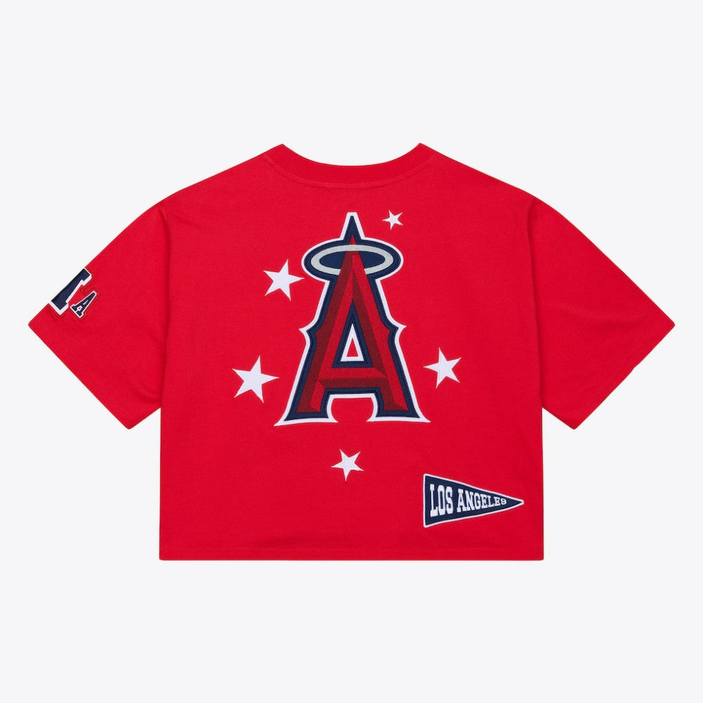Red Los Angeles Angels Mitchell & Ness Women's Pep Rally Cropped Boxy T-Shirt