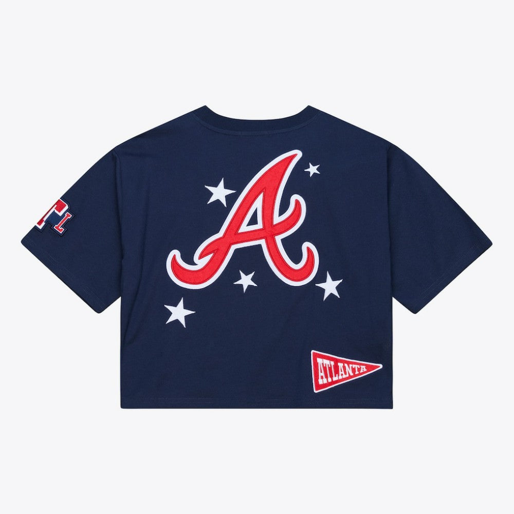 Navy Atlanta Braves Mitchell & Ness Women's Pep Rally Cropped Boxy T-Shirt