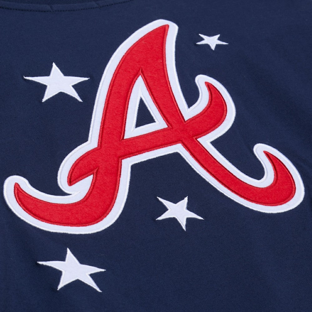 Navy Atlanta Braves Mitchell & Ness Women's Pep Rally Cropped Boxy T-Shirt