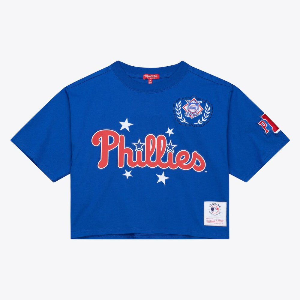 Royal Philadelphia Phillies Mitchell & Ness Women's Pep Rally Cropped Boxy T-Shirt