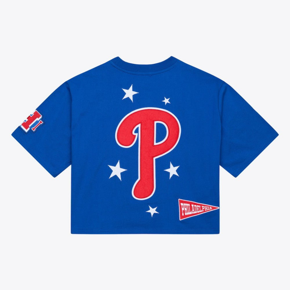 Royal Philadelphia Phillies Mitchell & Ness Women's Pep Rally Cropped Boxy T-Shirt